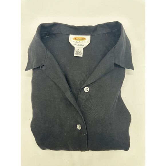 Talbots Women’s Linen Shirt Button Down Collared Sz 6 Long Sleeves Black - Picture 4 of 6